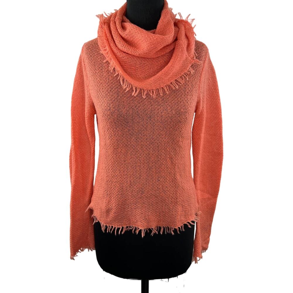 Anthropologie Sleeping On Snow Orange Mohair Blend Scarf Cowl Neck Sweater XS